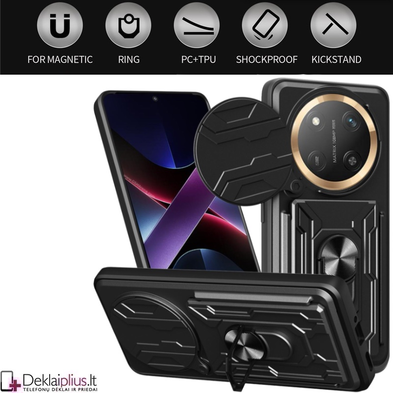6in1 smūgiams atsparus dėklas su kortelių dėklu - juodas (Huawei Honor Magic 7 Lite) 6in1 smūgiams atsparus dėklas su kortelių dėklu - juodas (Huawei Honor Magic 7 Lite)